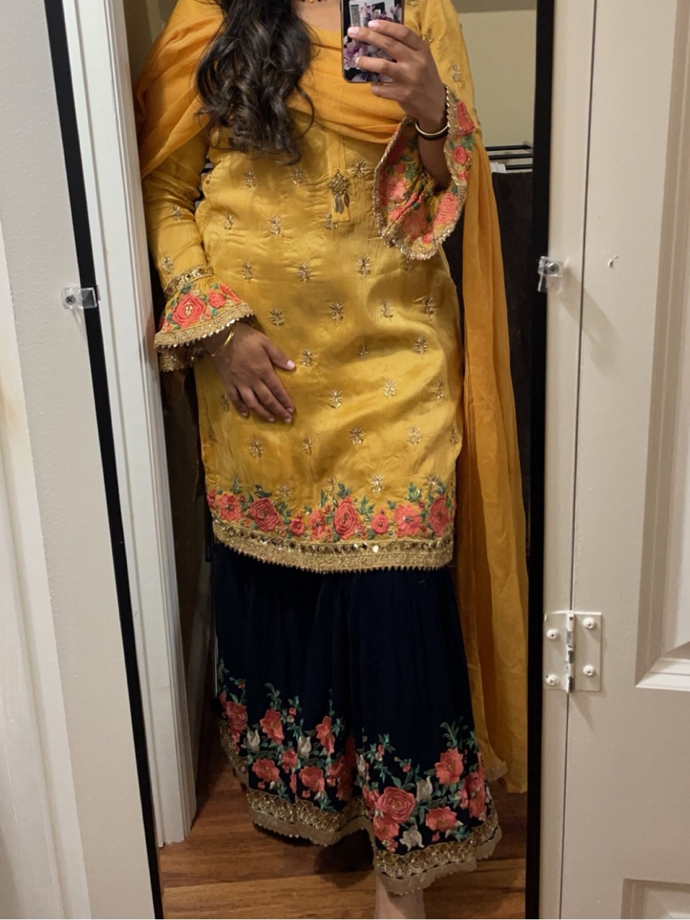 Yellow Mustard with Navy Sharara Outfit
